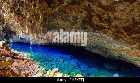 Abismo anhuma, grotte avec lac souterrain, parc national de Bonito, Mato Grosso do Sul, Brésil Banque D'Images