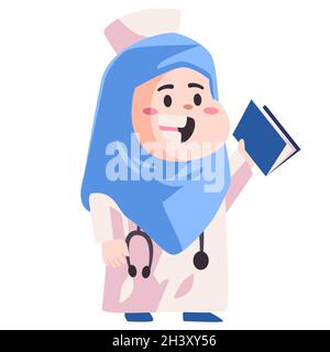 Une infirmière musulmane avec hijab bleu détient le dossier médical de la patiente caricature couleur plate illustration du vecteur d'arrière-plan isolé Illustration de Vecteur
