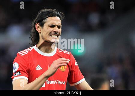 Edinson Cavani de Manchester United réagit.Match Premier League, Tottenham Hotspur v Manchester Utd au Tottenham Hotspur Stadium de Londres le samedi 30 octobre 2021. Cette image ne peut être utilisée qu'à des fins éditoriales.Utilisation éditoriale uniquement, licence requise pour une utilisation commerciale.Pas d'utilisation dans les Paris, les jeux ou les publications d'un seul club/ligue/joueur. photo de Steffan Bowen/Andrew Orchard sports photographie/Alamy Live news Banque D'Images