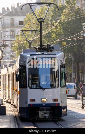 Tramway Bachet, rue de Rive, Genève, Suisse Banque D'Images