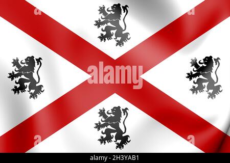 Drapeau 3D de Seraing (province de Liège), Belgique. Illustration 3D. Banque D'Images