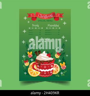 illustration de la conception vectorielle du modèle de menu de noël plat Illustration de Vecteur