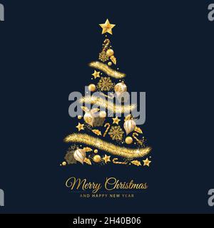 sapin de noël fait or décorations dessin vectoriel Illustration de Vecteur