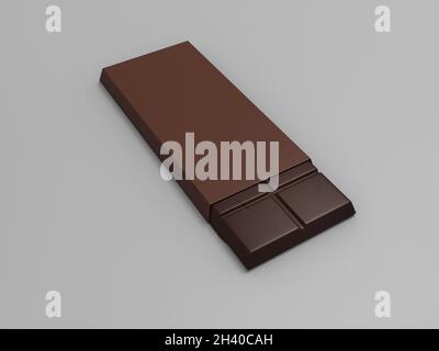 rendu 3d d'un emballage de chocolat brun avec une barre de chocolat en sortir Banque D'Images