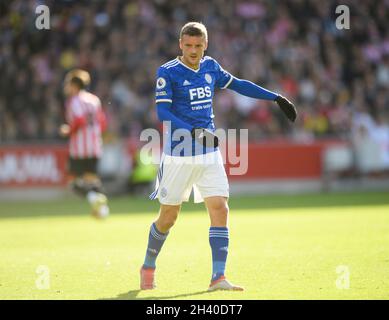 Jamie Vardy de Leicester City pendant le match au Brentford Community Stadium.Image : Mark pain / Alamy Banque D'Images