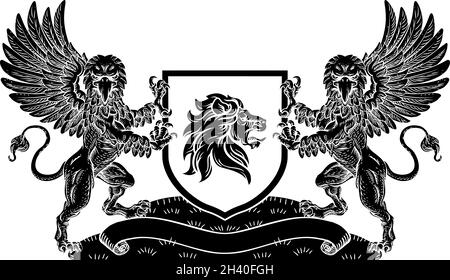 Crest Lion Griffin Coat of Arms Griffon Shield Illustration de Vecteur