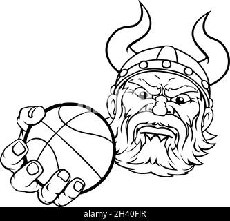 Viking Basketball ball ball Sports Mascot Cartoon Illustration de Vecteur