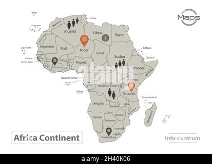 Carte de l'Afrique, États individuels avec noms, Infographics et vecteur d'icônes Illustration de Vecteur