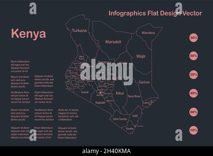 Infographics Kenya map Outline, design plat, couleur vecteur bleu Illustration de Vecteur