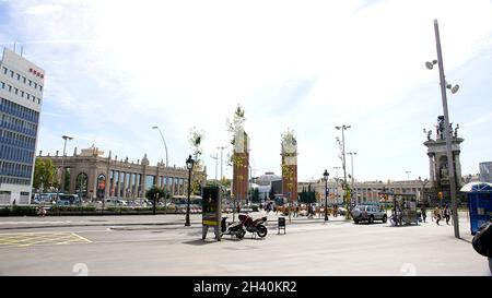 Panoramique de la Plaza de España à Barcelone, Catalunya, Espagne, Europe Banque D'Images