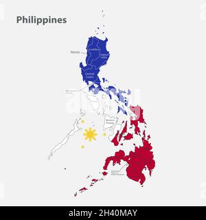 Carte des Philippines dans les couleurs du drapeau avec vecteur de divisions administratives Illustration de Vecteur