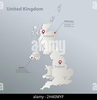 Carte du Royaume-Uni, division administrative avec noms, carte bleue blanche papier vecteur 3D Illustration de Vecteur