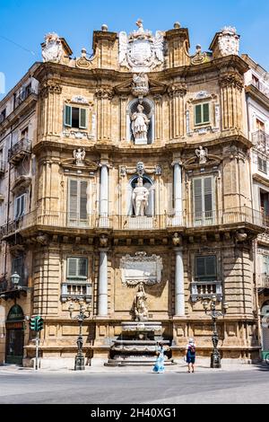 Quattro Canti à Palerme, Sicile Banque D'Images