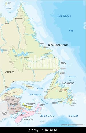 Carte routière vectorielle des quatre provinces de l'atlantique du canada Illustration de Vecteur