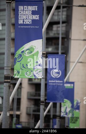 Glasgow, Royaume-Uni.Vue extérieure du lieu de la 26e Conférence des Nations Unies sur les changements climatiques, connue sous le nom de COP26, à Glasgow, au Royaume-Uni, le 30 octobre 2021. Banque D'Images