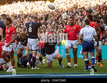 Série des nations d'automne - Ecosse v, Tonga.30 octobre 2021.L'Écosse accueille les Tonga lors de leur premier match de la série des nations d'automne 2021 au stade Murrayfield, à Édimbourg, en Écosse.ROYAUME-UNI.Pic shows: Scotland Hooker, George Turner, célèbre après avoir marquant son essai pendant la 2ème moitié que l'Ecosse thrash Tonga 60-14.Crédit : Ian Jacobs/Alay Live News Banque D'Images