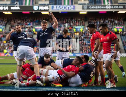 Série des nations d'automne - Ecosse v, Tonga.30 octobre 2021.L'Écosse accueille les Tonga lors de leur premier match de la série des nations d'automne 2021 au stade Murrayfield, à Édimbourg, en Écosse.ROYAUME-UNI.Pic shows: Scotland Hooker, George Turner marque au cours de la 2ème moitié que l'Ecosse thrash Tonga 60-14.Crédit : Ian Jacobs/Alay Live News Banque D'Images