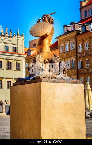 Statue de la Sirène, symbole de Varsovie, Pologne Banque D'Images