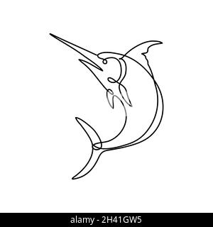 Marlin bleu Atlantique qui saute le dessin de ligne continue
