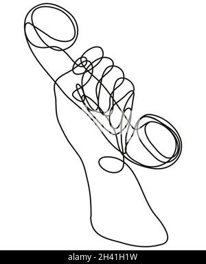 Main tenant un dessin de ligne continue de téléphone d'époque Banque D'Images