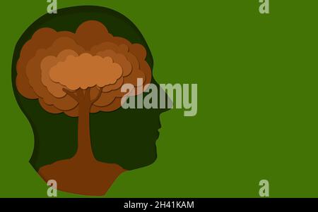 Esprit humain avec arbre dans fond vert Banque D'Images