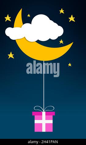 Cloud moon stars with pink gift Banque D'Images