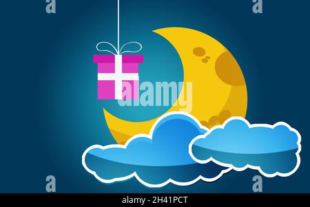 Cloud moon stars with pink gift Banque D'Images