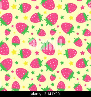 Motif sans couture avec fraises à dessin animé amusantes.Fond d'été positif dans les tons roses.Imprimé pour le textile, l'emballage cadeau, les vêtements, l'intérieur, le design Illustration de Vecteur