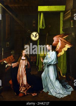 Annonciation première décennie du 16th siècle par Jan Provoost 1465-1529 pays-Bas, néerlandais, belge, belge, flamand, Annonciation, bénie, Vierge Marie, l'annonce par l'ange Gabriel, Marie qu'elle concevrait, porte un fils par une naissance vierge, devenir la, mère de Jésus Christ, Messie chrétien et fils de Dieu, Incarnation, Banque D'Images