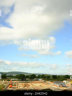 Août 2021 - Nouvelle sous-station en construction pour la distribution de l'électricité à partir de la nouvelle centrale nucléaire de Hinkley point. Banque D'Images