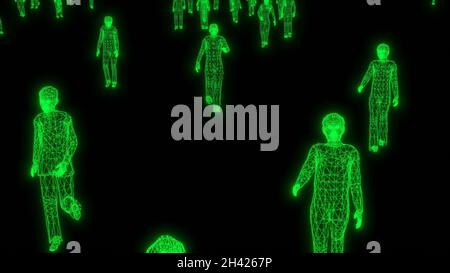 Green People Matrix réseau de communication numérique corps humain concept de données Code binaire rendu 3d Banque D'Images