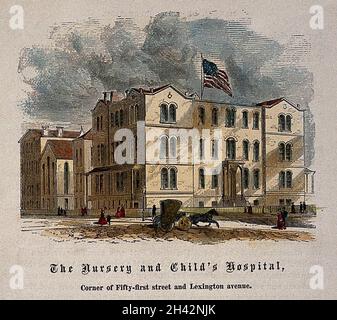 Hôpital de pépinière et d'enfants, New York.Gravure en bois de couleur. Banque D'Images