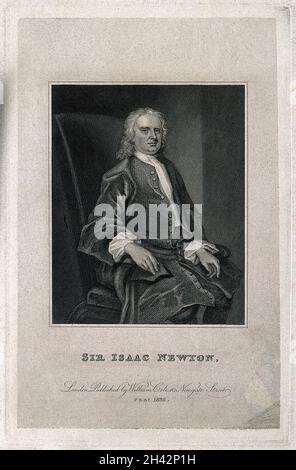 Sir Isaac Newton.Gravure de ligne d'après J. Vanderbank, 1720. Banque D'Images