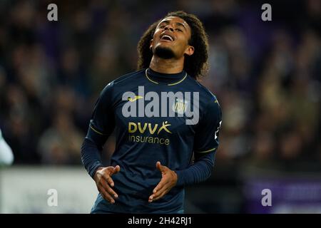 BRUXELLES, BELGIQUE - 31 OCTOBRE : Joshua Zirkzee d'Anderlecht lors du match Jupiler Pro League entre Anderlecht et OH Leuven au parc Lotto, le 31 octobre 2021 à Brussel, Belgique (photo de Jeroen Meuwsen/Orange Pictures) Banque D'Images