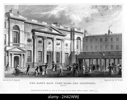 Salle de pompage royale et colonnade, bain : extérieur.Gravure en acier par W. Wallis, 1829, après T.H.Berger. Banque D'Images