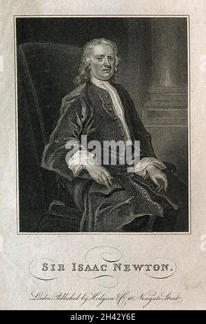 Sir Isaac Newton.Gravure de ligne d'après J. Vanderbank, 1720. Banque D'Images