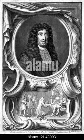 George Savile, marquis de Halifax (1633-1695).Gravure de Jacobus Houbraken, 1740 ans, après une peinture attribuée à Mary Beale. Banque D'Images