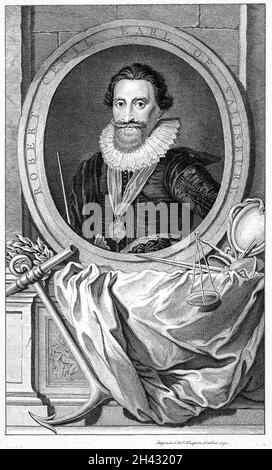 Robert Cecil, 1er comte de Salisbury (1563?-1612).Gravure de Jacobus Houbraken d'après John de Critz. Banque D'Images