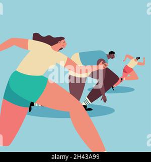 trois athlètes courir avatars personnages Illustration de Vecteur