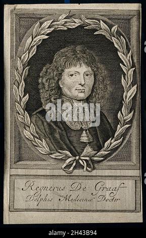 Reinier de Graaf.Gravure de ligne, 1705. Banque D'Images