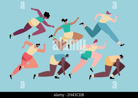 sept athlètes courir avatars personnages Illustration de Vecteur