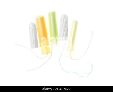 Différents tampons menstruels sur fond blanc Banque D'Images