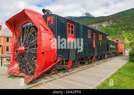 Alaska, Skagway, White Pass & Yukon Railroad, chasse-neige construite en 1899 Banque D'Images