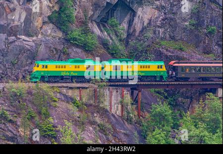 Alaska, Skagway, White Pass & Yukon route Railway, train touristique Banque D'Images