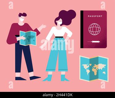 icônes de couple et de passeport santé Illustration de Vecteur