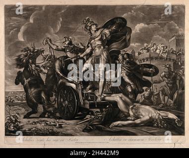 Achille traînant le corps de Hector autour de Troy.Mezzotint après G. Hamilton, 1794. Banque D'Images