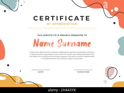 Modèle de certificat moderne avec formes abstraites design couleur, appréciation pour les affaires et l'éducation. Illustration de Vecteur