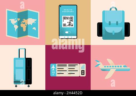 six icônes d'ensemble de passeport santé Illustration de Vecteur