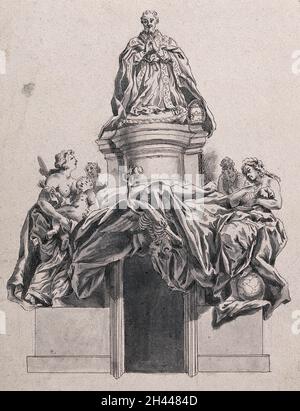 Le tombeau du pape Alexandre VII à la basilique Saint-Pierre, Rome.Dessin au stylo et à l'encre après G.L.Bernini. Banque D'Images