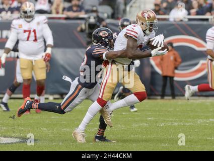 Chicago Bears cornerback Kindle Vildor (22) lines up against the Cincinnati  Bengals during an NFL football game Sunday, Sept. 19, 2021, in Chicago. The  Bears won 20-17. (Jeff Haynes/AP Images for Panini